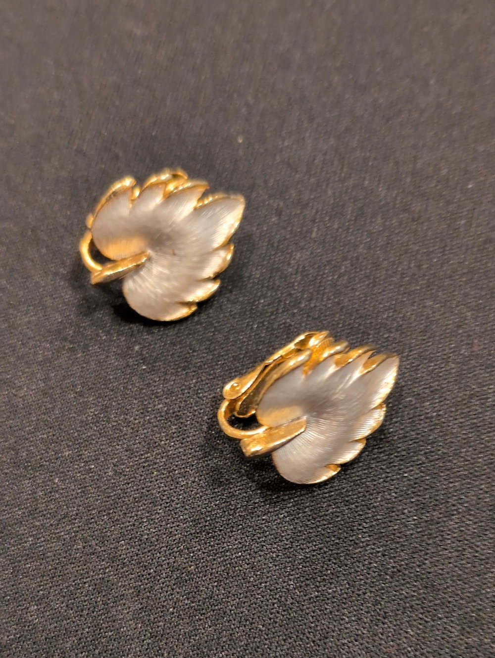 B#2: Vintage 1960s Gold-Tone and Silver Leaf Clip-On Earrings